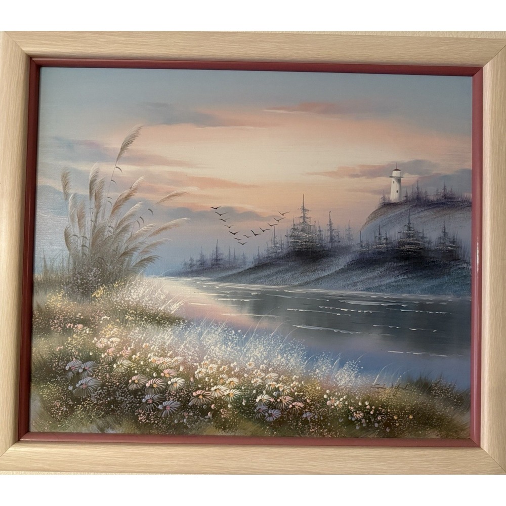 Original Signed Cody Alford Lighthouse Seascape Painting Framed Med Impression